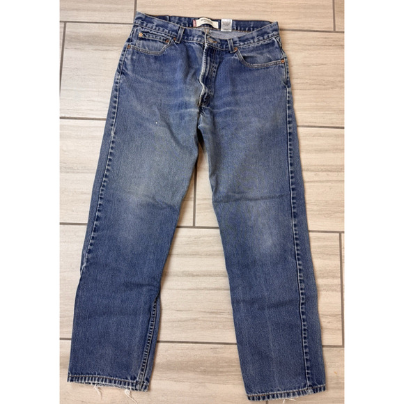 Levis 505 Regular Fit Straight Leg Vintage Denim Distressed Jeans Mens 36x32 Y2K - Picture 1 of 6